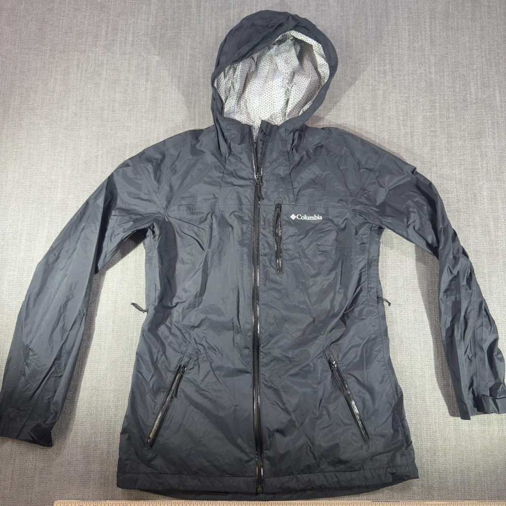 Columbia Jacket Mens Medium Gray Hooded Full Zip Nylon Windbreaker Hiking Rain